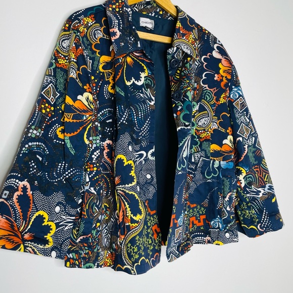 Chico’s Colorful Floral Multicolored Whimsical jacket w/ pockets Size 3/XL/16 - Picture 8 of 13